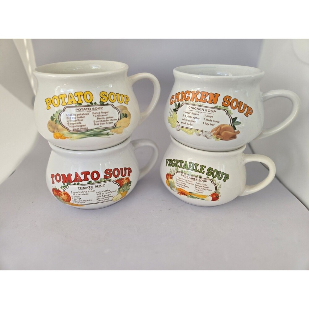 DAT'L DO-IT, INC. Vintage Ceramic Soup Recipe Mugs Rare 4